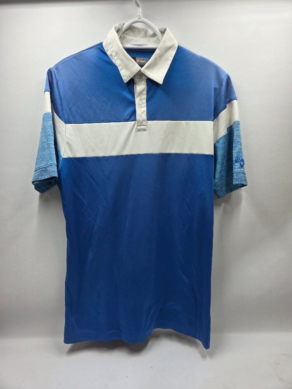 Callaway Golf Men's Small Opti-Dri Golf Polo Shirt Blue White Striped